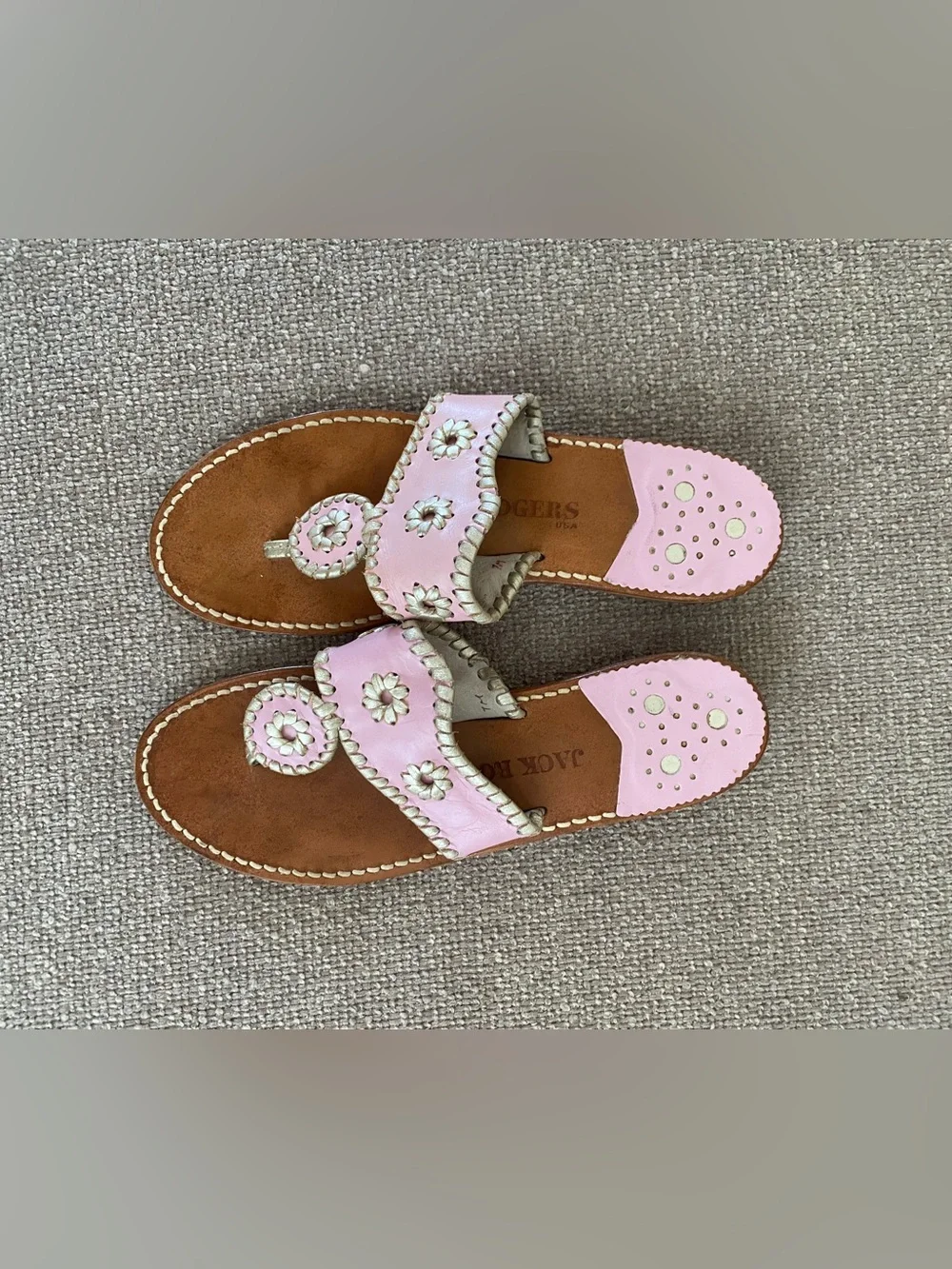 Jack Rogers Pink Leather Slingback Sandals with Cream Whipstitch